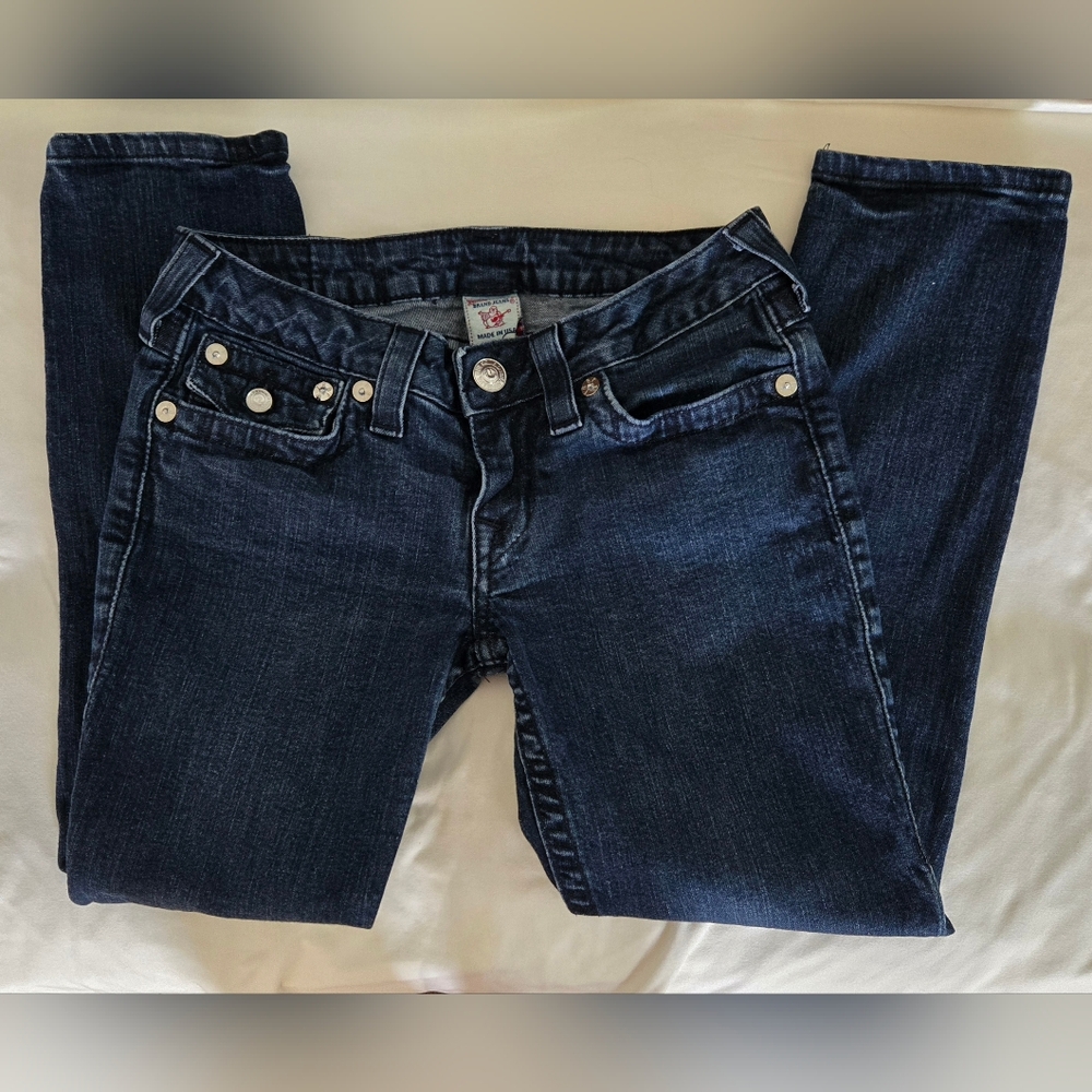True Religion Skinny Cropped Jeans Sz 28 Dark Wash Euc Low Rise
